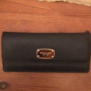 Michael Kors black saffiano leather snap wallet